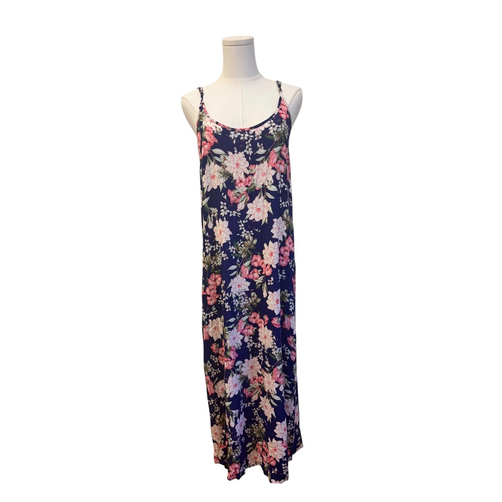 Forever 21 Floral Maxi Dress Womens S Navy Blue Boho Cottagecore Slip Sundress